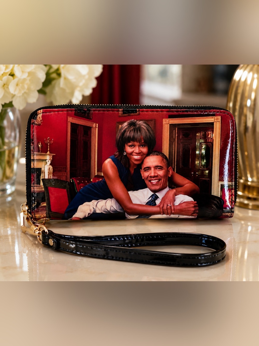 Vintage President Barack Obama Michelle Obama Zip Around Wristlet Wallet Clutch
